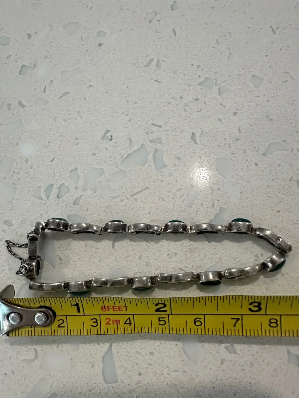 Sterling Silver Green Onyx with Celtic Knots Locking Clasp and Safety Chain